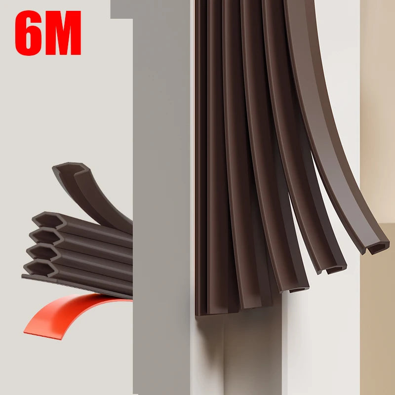 6M Tearable Weather Strip Anti-theft Door Multi-layer Windproof Dust-proof Self-adhesive Sound Insulation Window Gap Seal Strip