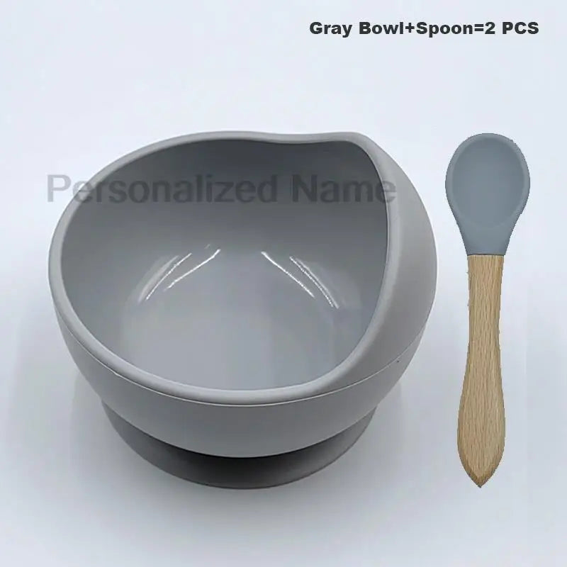 Free custom logo 2 Pcs Baby Spoon Bowls Silicone Stay up Food Bowl for Kids and Toddlers with Improved Super Suction Base Gift