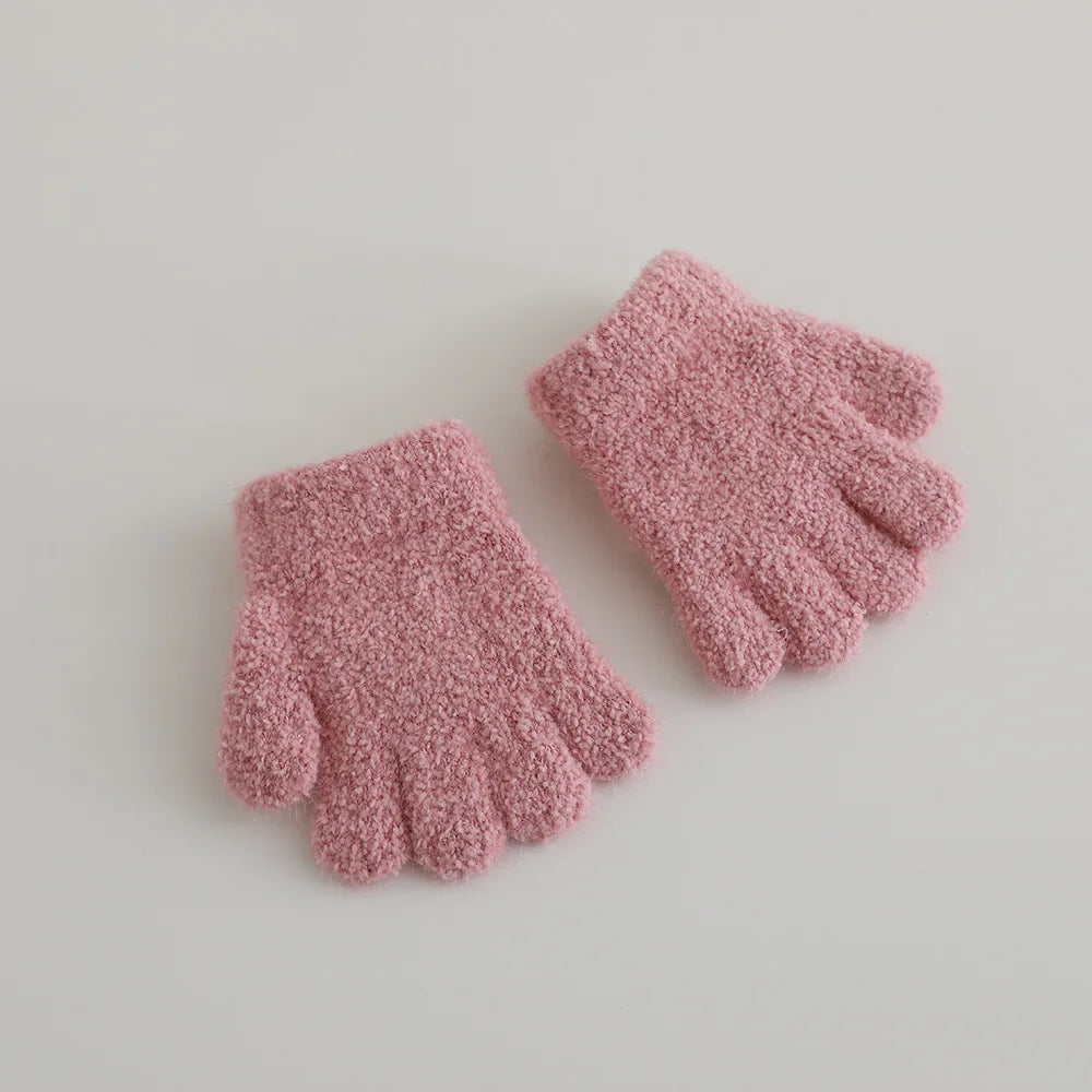 Autumn Winter Warm Thicken Girls Pink Gloves Baby Riding Cute Gloves Kid Kindergarten Five Fingers Gloves 1-3Y