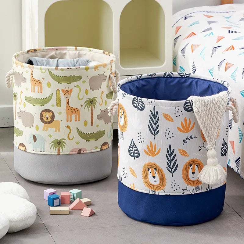 Foldable Kid Storage Basket for Clothes Toys Fabric Forest Animals Lion Giraffe Crocodile Hippo Laundry Hamper for Home Bedroom