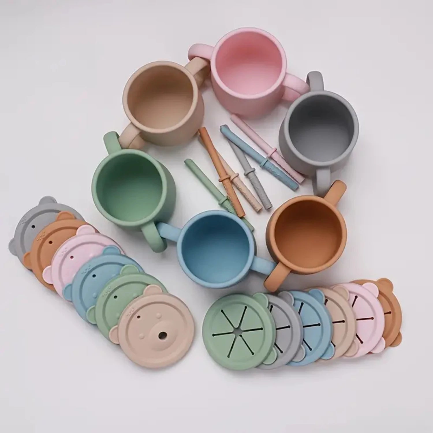 Highly Durable Kids and Babies Silicone Training Cup - Safe and Easy Sipping with Leak-proof Lids and Straw Included - Mess-free