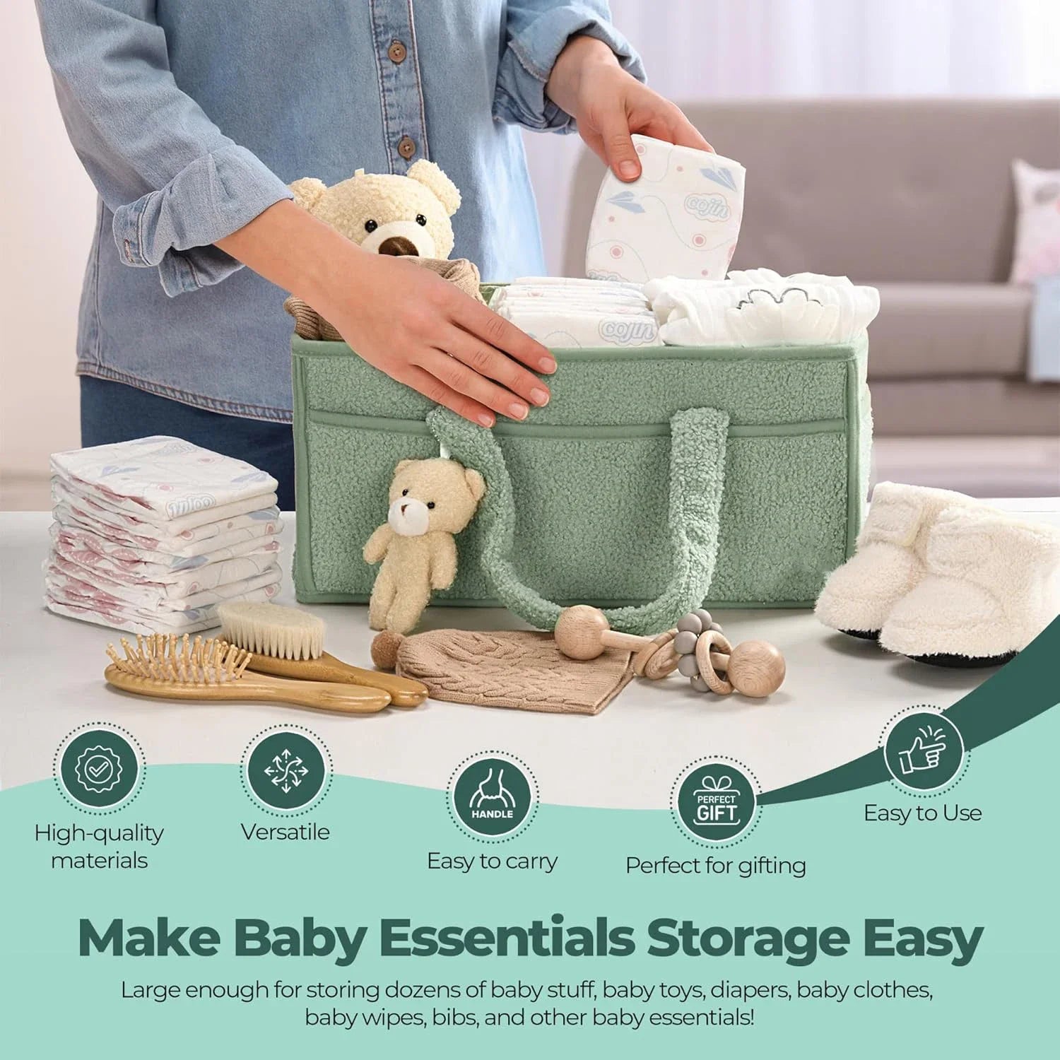 Baby Diaper Organizer Caddy for Changing Table, Nursery Storage Baby Basket, Portable Car Diaper Caddy Basket, Baby Shower Gifts