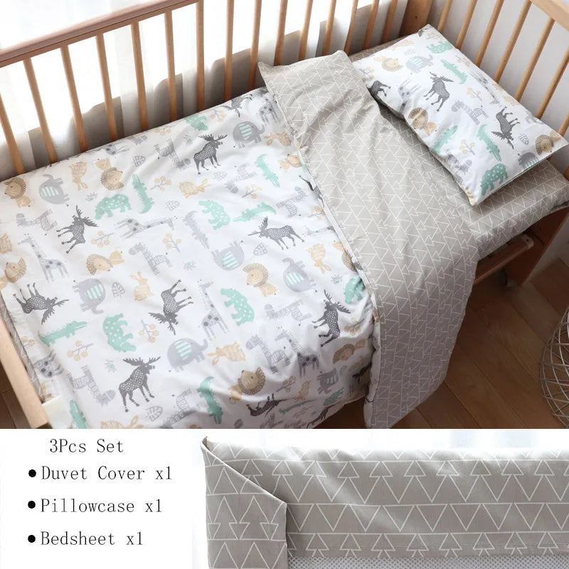 Baby Nursery Bedding Set 3 Pcs Cotton Cartoon Bed Linens Boy Girl Cot Crib Kit Pillowcase Quilt Cover Sheet Children Custom Size