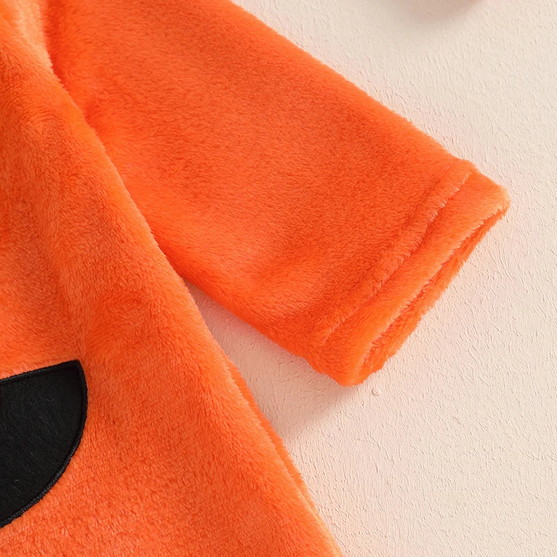 Toddler Boys Spooky Halloween Costume Set with Pumpkin Print Romper Long Sleeve Crew Neck Jumpsuit and Matching Hat
