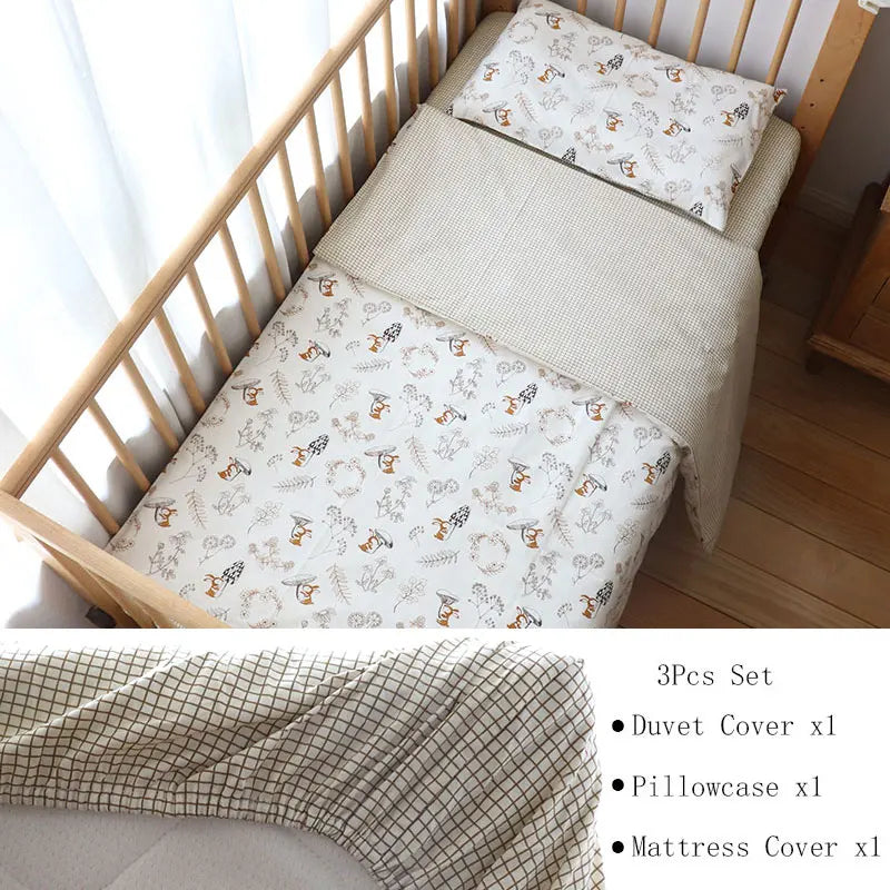 3Pcs Baby Bedding Set For Newborns Star Pattern Kid Bed Linen For Boy Pure Cotton Woven Crib Bedding Duvet Cover Pillocase Sheet