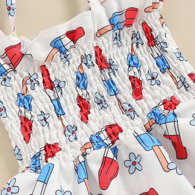 Baby Girl Summer Jumpsuit 4th of July Patriotic Romper Dress and Headband Set Cute Fashion Clothes Outfits