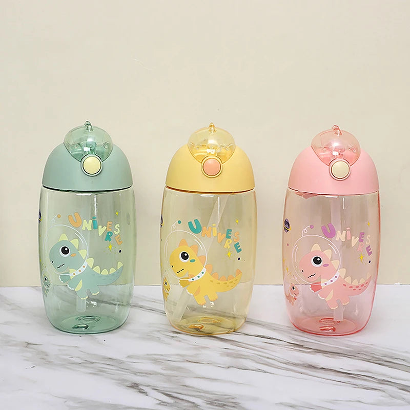 500ML Children's Water Bottle For School Portable Cartoon Dinosaur Water Cup Creative Feeding Cup With Straws And Lids Drinkware