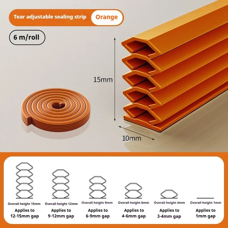 1-4Pcs Door Sealing Strip 6M TPE Self-adhesive Adjustable Size Window Gap Weather Stripping Multi-layer Seal Soundproof Strip