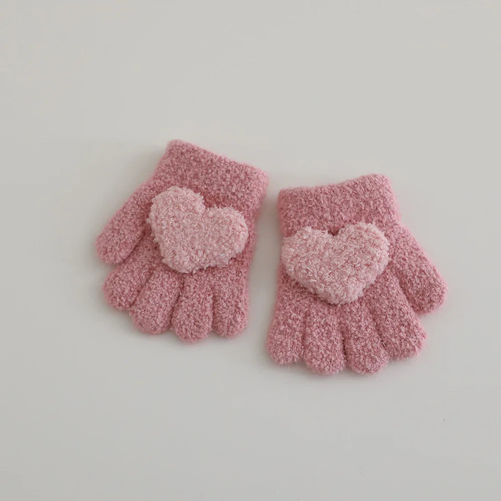 Autumn Winter Warm Thicken Girls Pink Gloves Baby Riding Cute Gloves Kid Kindergarten Five Fingers Gloves 1-3Y