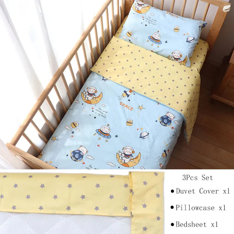 3Pcs Baby Bedding Set For Newborns Star Pattern Kid Bed Linen For Boy Pure Cotton Woven Crib Bedding Duvet Cover Pillocase Sheet