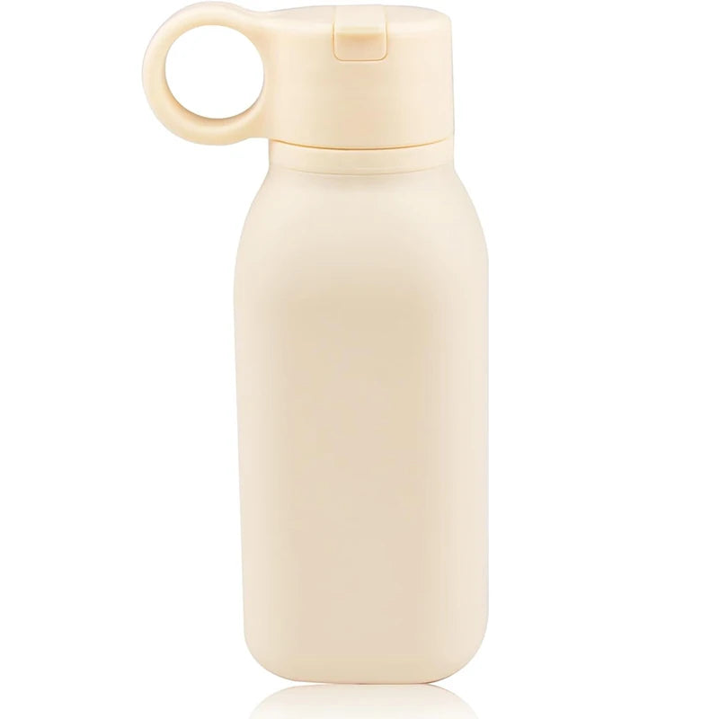 Food Grade Silicone Bottle With Straw Children Portable Reusable Plastic Cups Outdoor Travel Cold/Hot Water Drinking Bottle