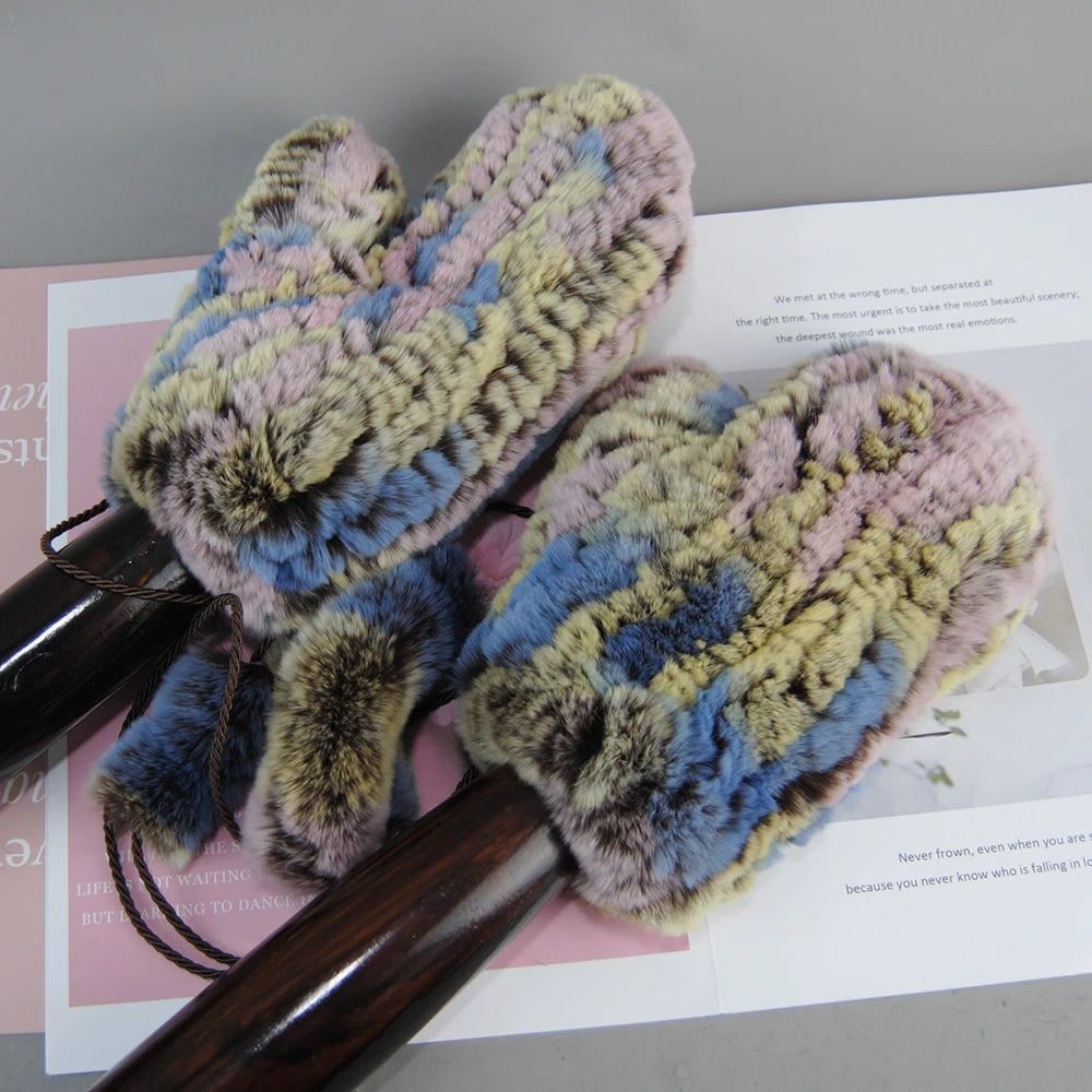 Hot Sale Winter Girl Natural Real Rex Rabbit Fur Gloves Good Elastic Knitted Rabbit Fur Mittens Lady Real Rex Rabbit Fur Gloves