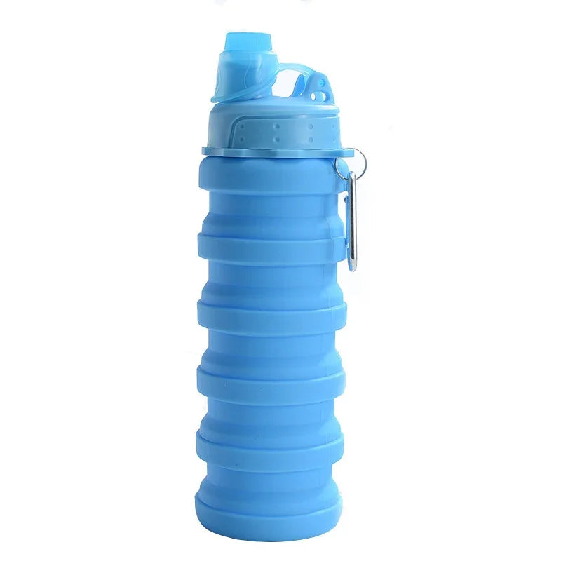 500ML Portable Retractable Silicone Bottle Folding Water Bottle Outdoor Travel Drinking Cup with Carabiner Collapsible Cup