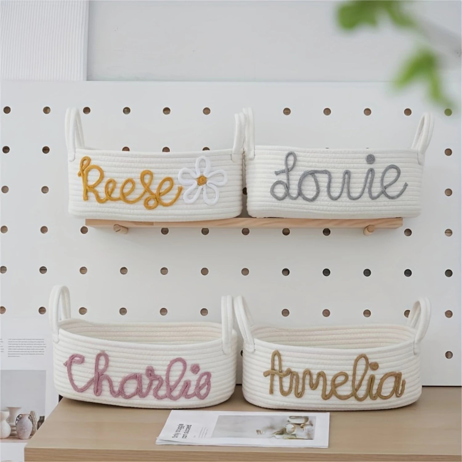 Personalized Cotton Rope Diaper Basket - Chic Storage for Baby Essentials, with Convenient Handles, Ideal for Changing Table.