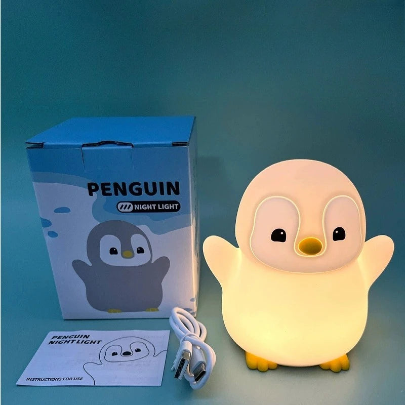 Cute Penguin Night Light for Kids Bedroom Rechargeable Animal Silicone Nursery Night Lamp Touch Control Nightlight for Baby Gift