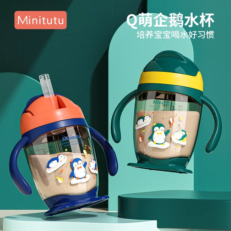 【Minitutu】Children's Baby Direct Drinking Water Cup /Baby Bottle/ Comes with Strap Anti Drop and Anti Spray Large Capacity 300mL