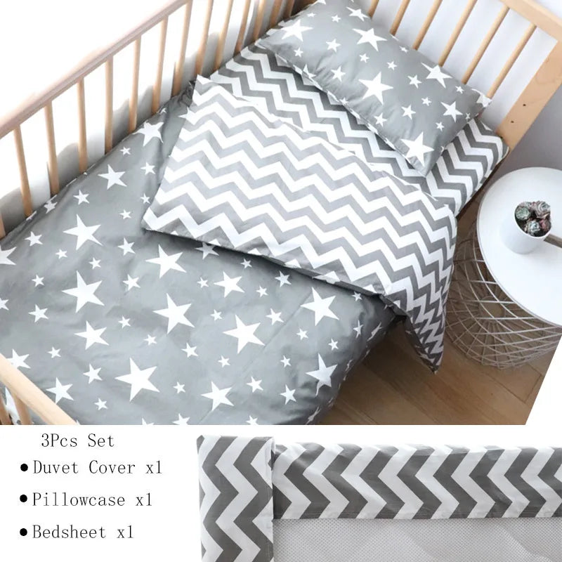 Baby Nursery Bedding Set 3 Pcs Cotton Cartoon Bed Linens Boy Girl Cot Crib Kit Pillowcase Quilt Cover Sheet Children Custom Size