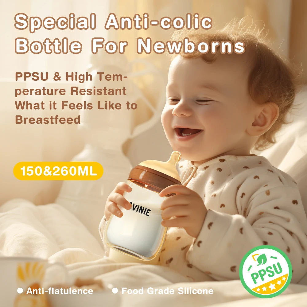2PCS 150ml/260ml Baby bottles PPSU Baby Bottles Kids Teeth Guard Feeding Bottle Antifall Bottom Return Air Anti-bubble BPA Free