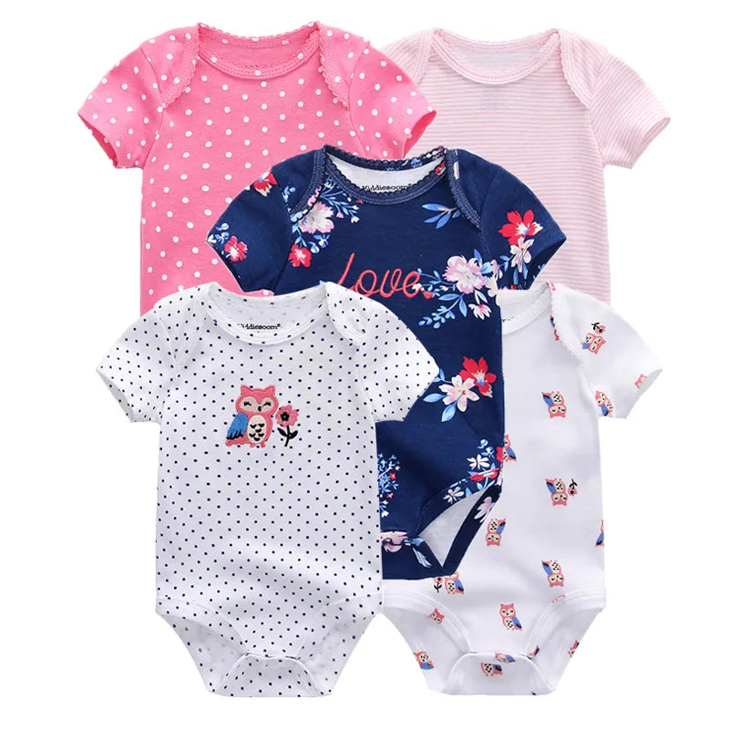 5pcs Summer Short Sleeve Baby Boy Girl Bodysuits Soft Cartoon Newborn Baby Onesie