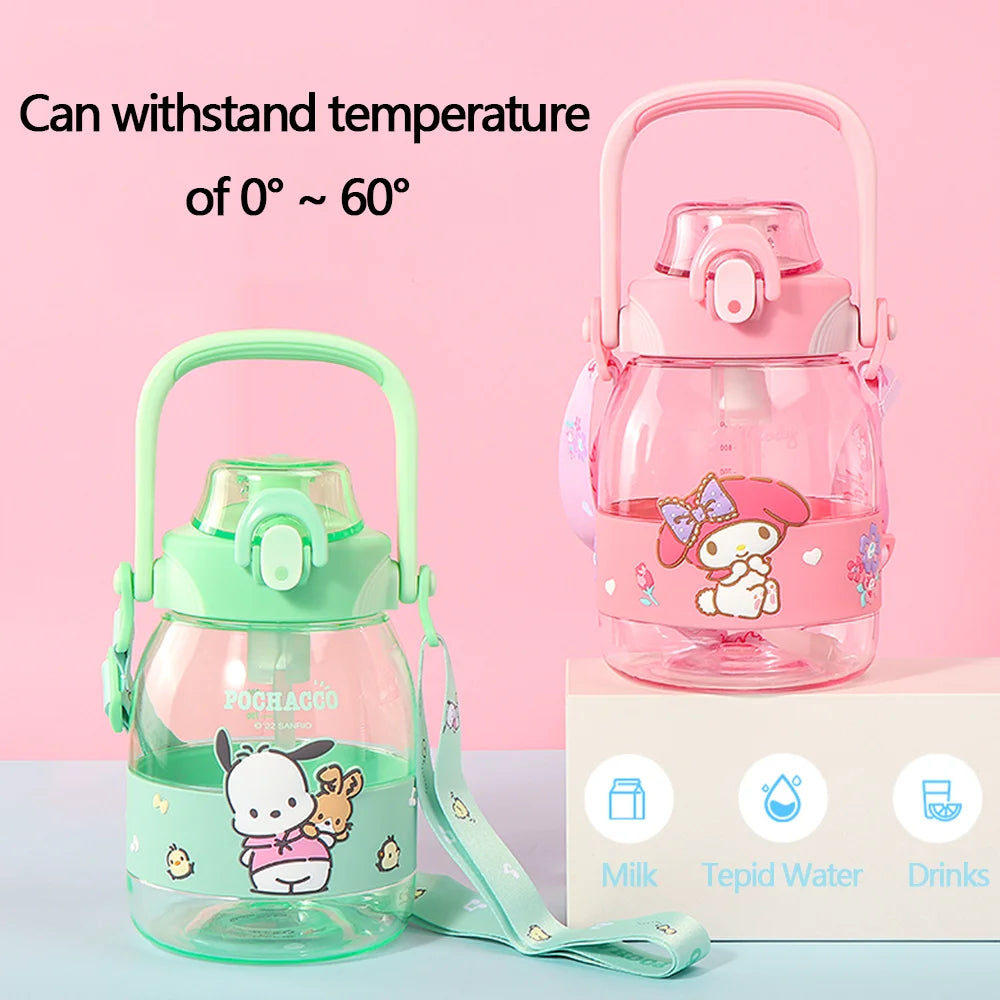 1200ML MINISO Sanrios Anime Cinnamoroll Pochacco Kuromi Tritan Material Water Bottle Cup Large Capacity Plastic Straw Cups