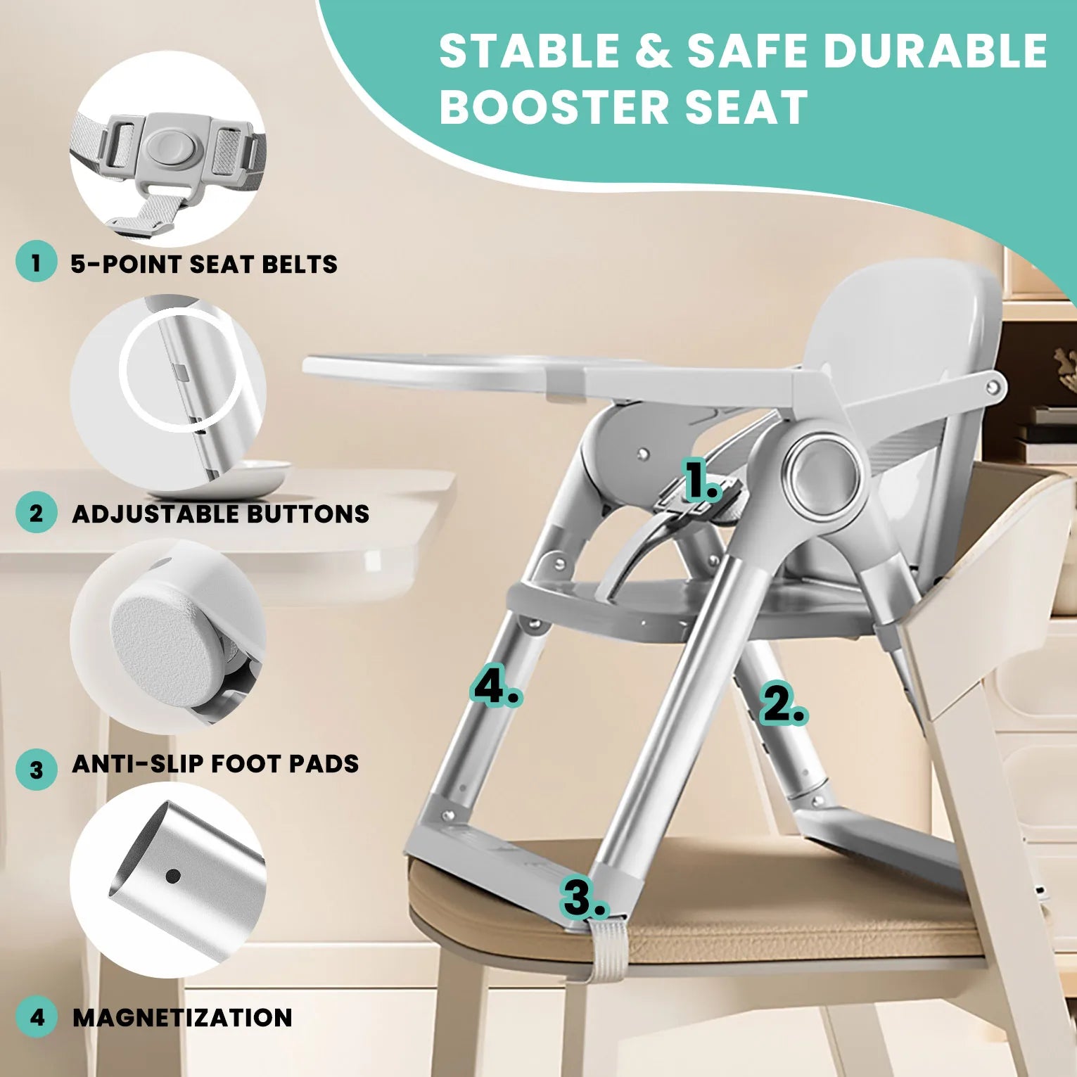Baby Folding Booster Seat High Chair For Dining, Baby Toddler Portable Feeding Seat for Children 6 Months to 3 Years Approx