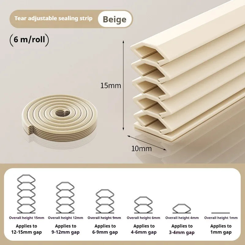 6M Tearable Weather Strip Anti-theft Door Multi-layer Windproof Dust-proof Self-adhesive Sound Insulation Window Gap Seal Strip