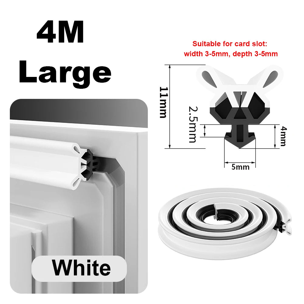 4M Plastic Steel Window Sealing Strip Flexible TPE Window Gap Insulation Weatherstrip Bilateral Windproof Dustproof Strip