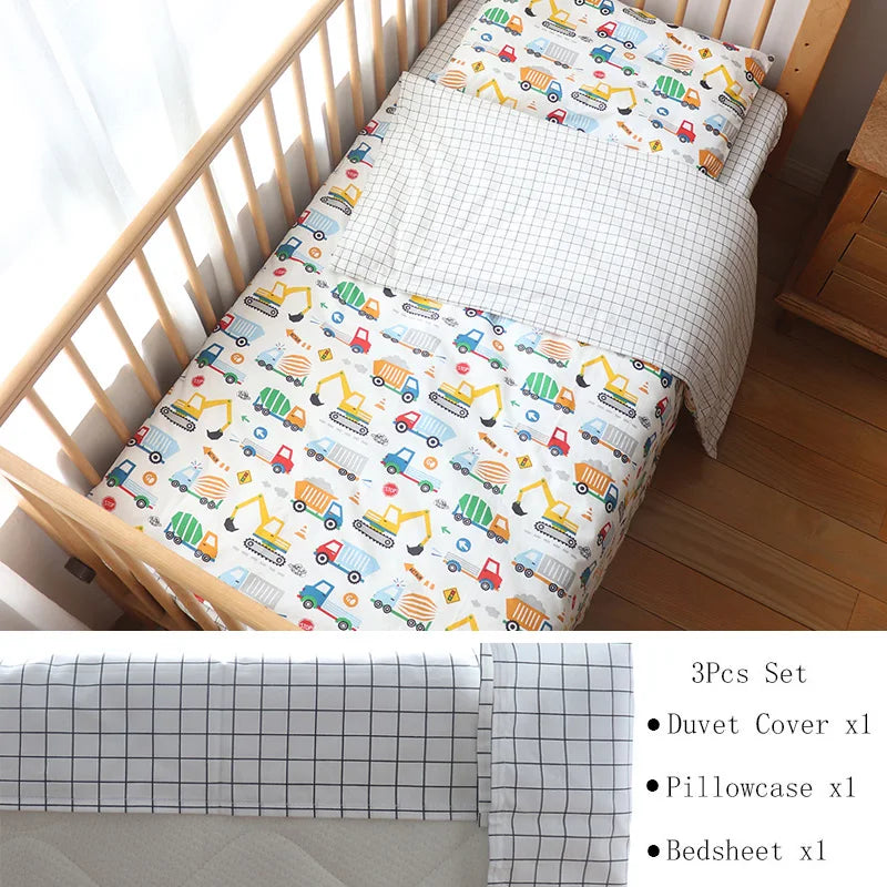 Baby Nursery Bedding Set 3 Pcs Cotton Cartoon Bed Linens Boy Girl Cot Crib Kit Pillowcase Quilt Cover Sheet Children Custom Size