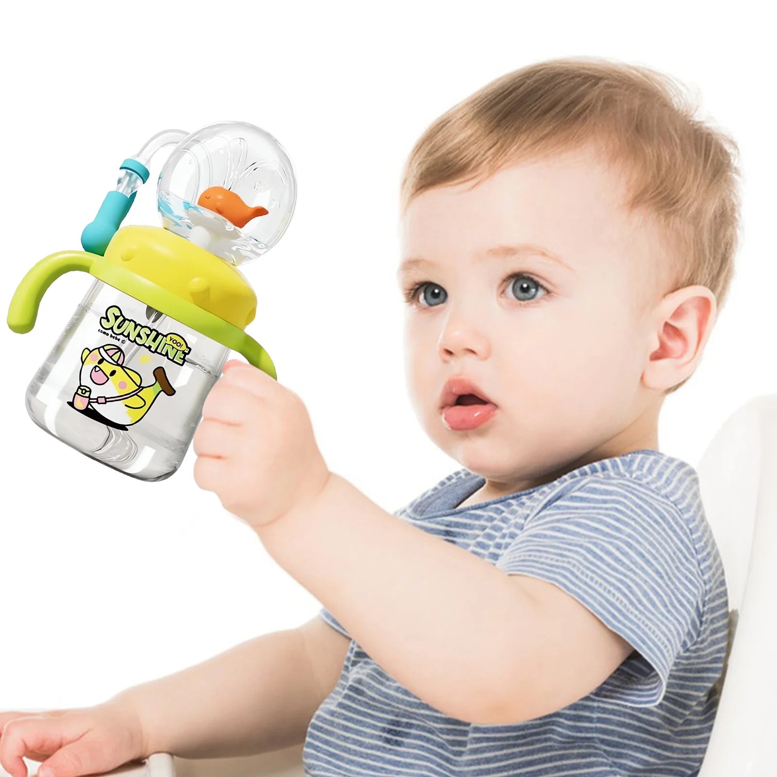 Children'S Water Cup Children'S Weighted Straw Cup Cute Water Bottle With Lid And Straw Leak Proof Handle And Adjustable Strap