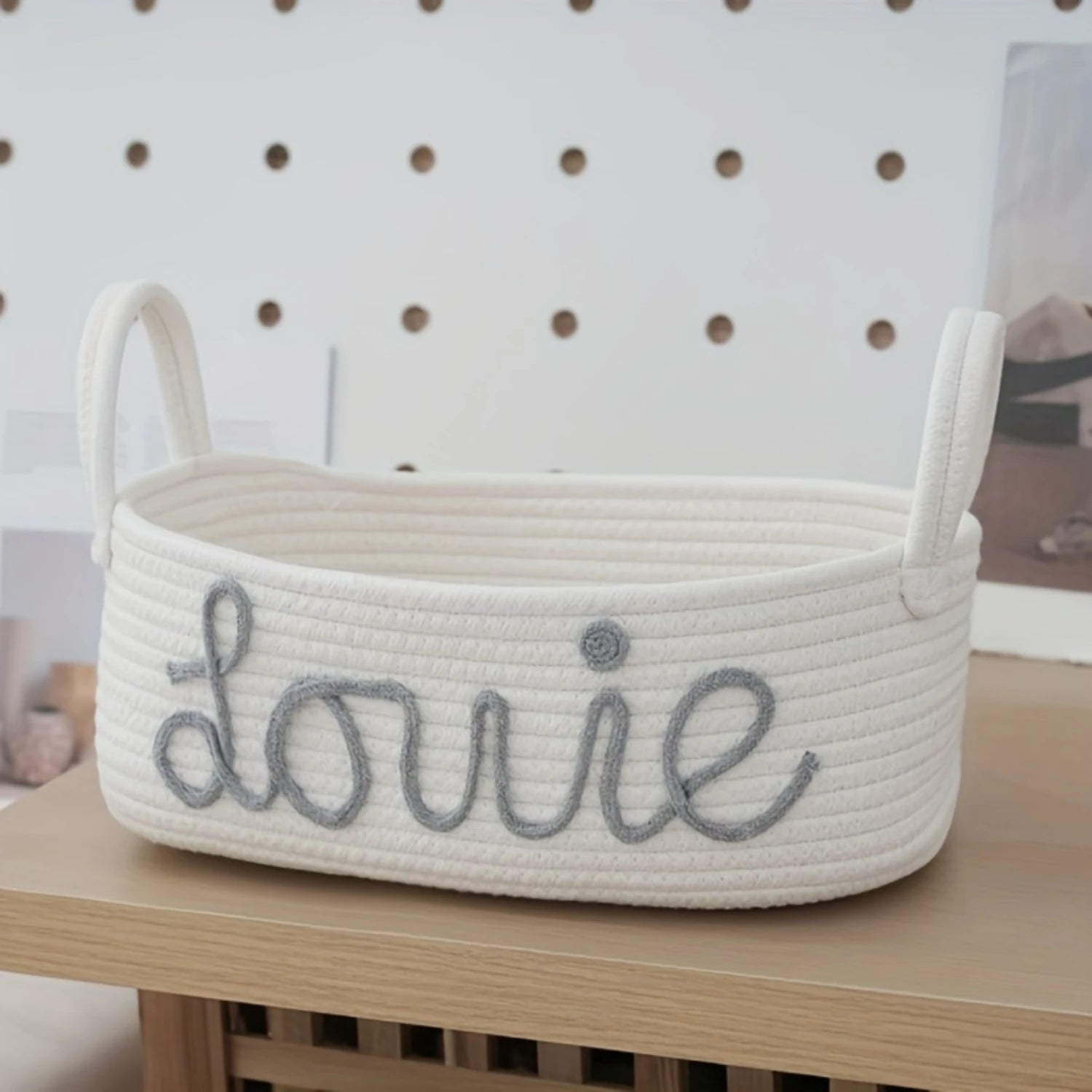 Personalized Cotton Rope Diaper Basket - Chic Storage for Baby Essentials, with Convenient Handles, Ideal for Changing Table.