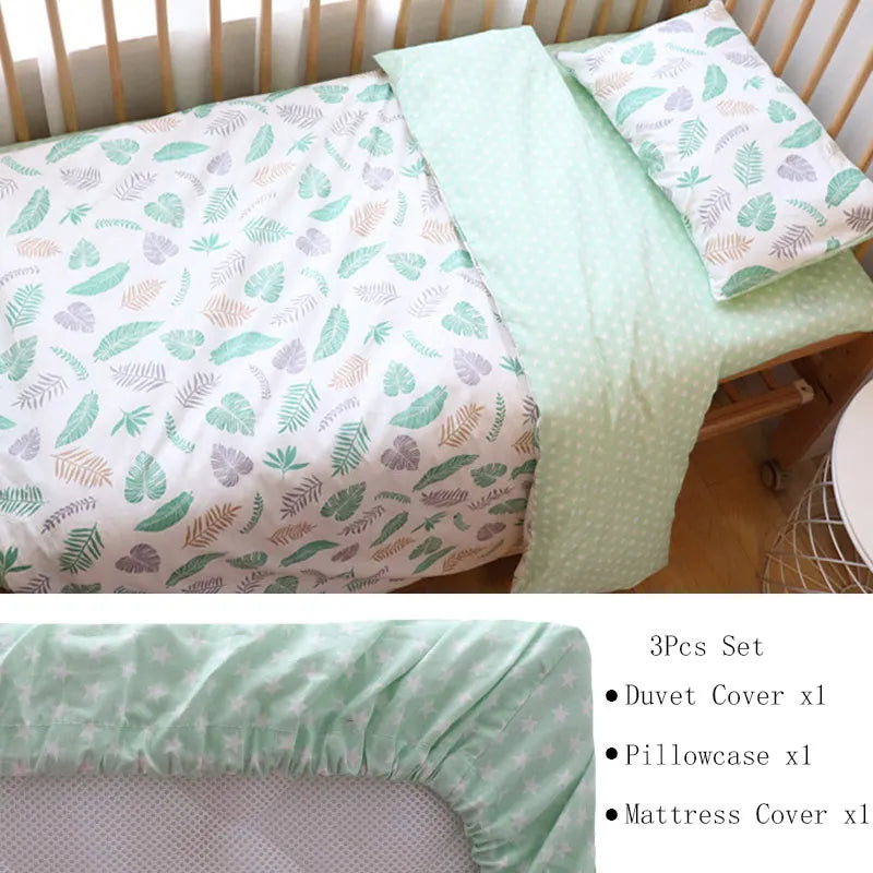 Baby Nursery Bedding Set 3 Pcs Cotton Cartoon Bed Linens Boy Girl Cot Crib Kit Pillowcase Quilt Cover Sheet Children Custom Size