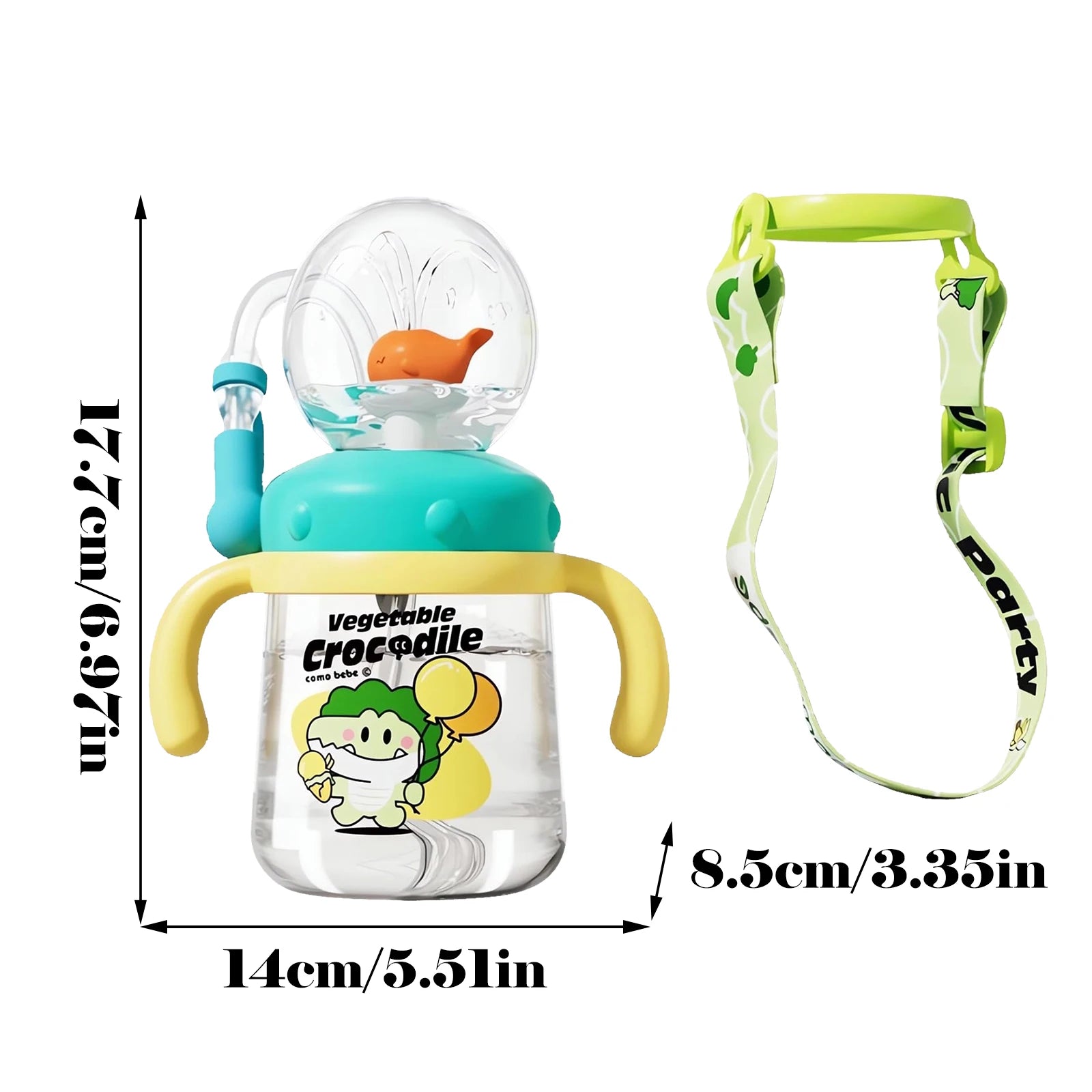 Children'S Water Cup Children'S Weighted Straw Cup Cute Water Bottle With Lid And Straw Leak Proof Handle And Adjustable Strap
