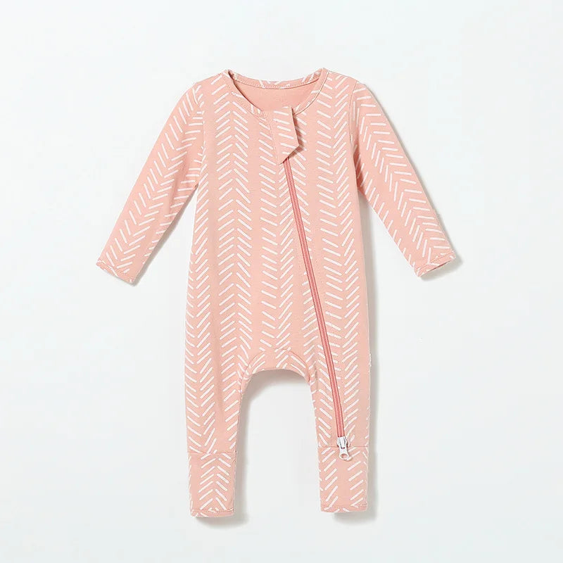 Spring/Summer/Autumn Newborn Romper - Organic Cotton Long-Sleeve Bodysuit with Side Zipper, Hand-Foot Covers