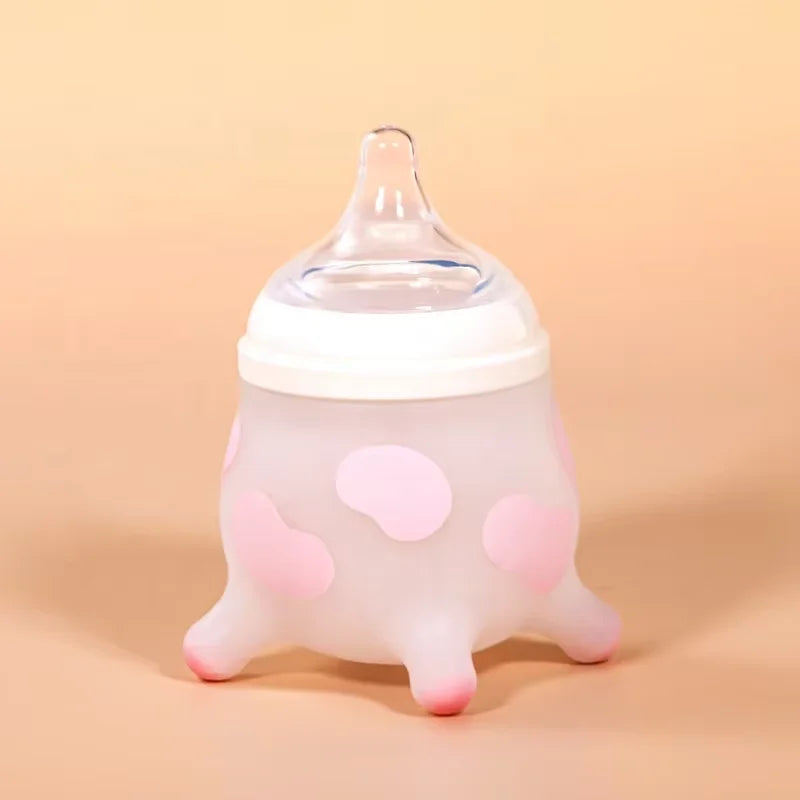 2 PCS Baby Milk Bottle 150/240ml Silicone Bottle Cute Cow Shape 5cm Wide Neck Pacifier Baby Bottles 100% Food Grade Silicone