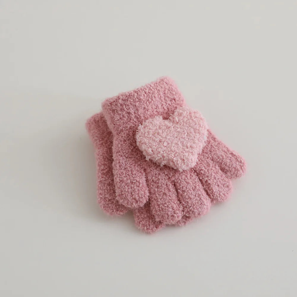 Autumn Winter Warm Thicken Girls Pink Gloves Baby Riding Cute Gloves Kid Kindergarten Five Fingers Gloves 1-3Y