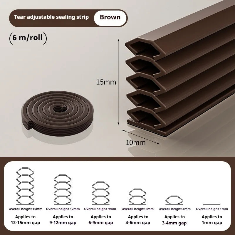 6M Tearable Weather Strip Anti-theft Door Multi-layer Windproof Dust-proof Self-adhesive Sound Insulation Window Gap Seal Strip