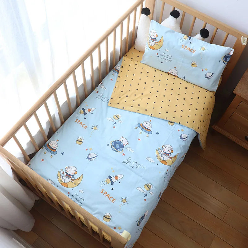 Baby Nursery Bedding Set 3 Pcs Cotton Cartoon Bed Linens Boy Girl Cot Crib Kit Pillowcase Quilt Cover Sheet Children Custom Size