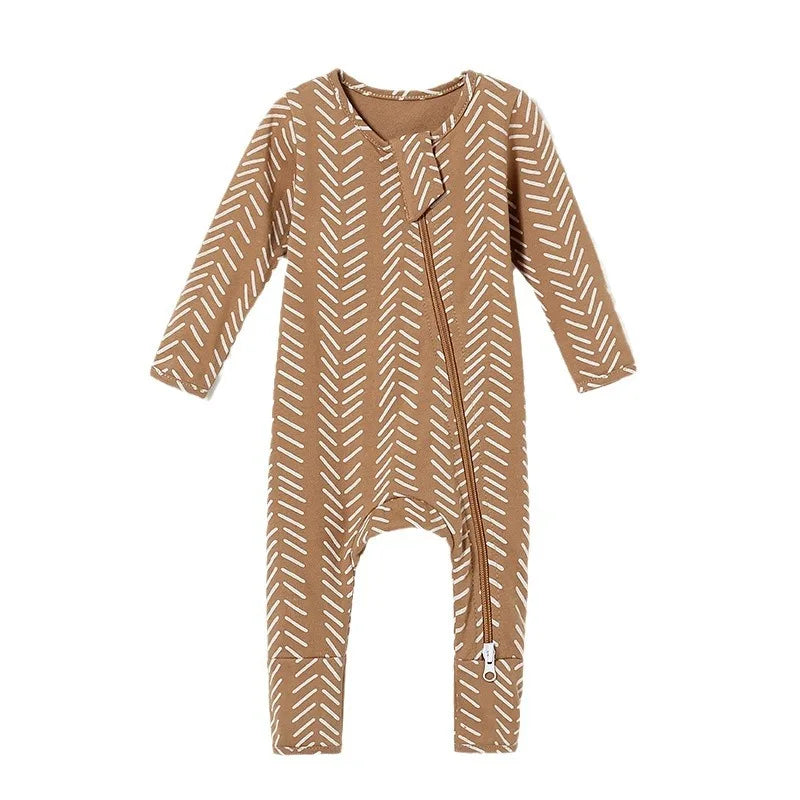 Spring/Summer/Autumn Newborn Romper - Organic Cotton Long-Sleeve Bodysuit with Side Zipper, Hand-Foot Covers