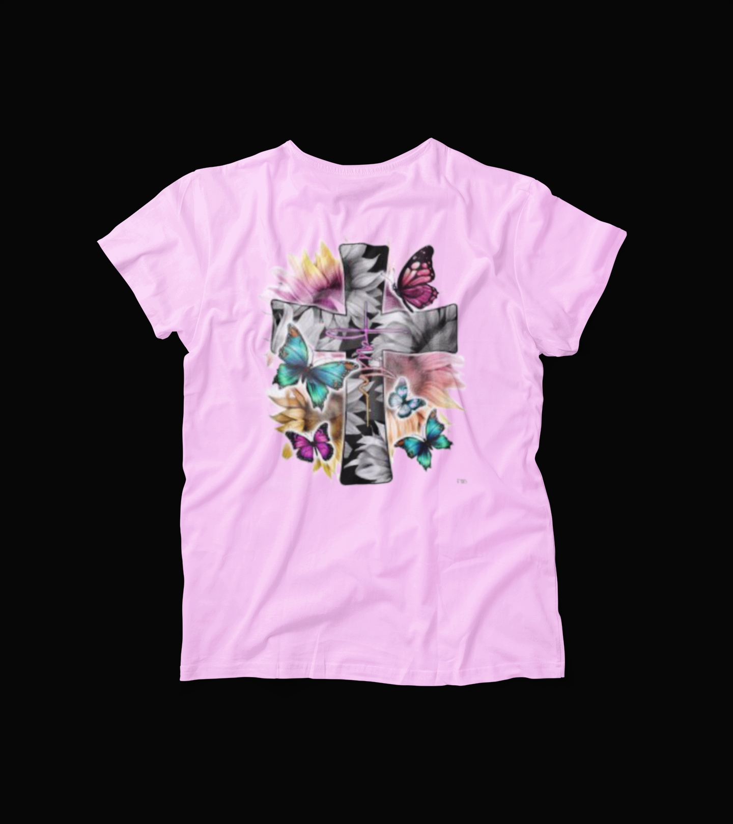 Faith and Butterflies T-Shirt – Christian Cross Graphic Tee – Colorful Floral Religious Shirt for Women – Inspirational Faith Shirt – Blue Spring Tee