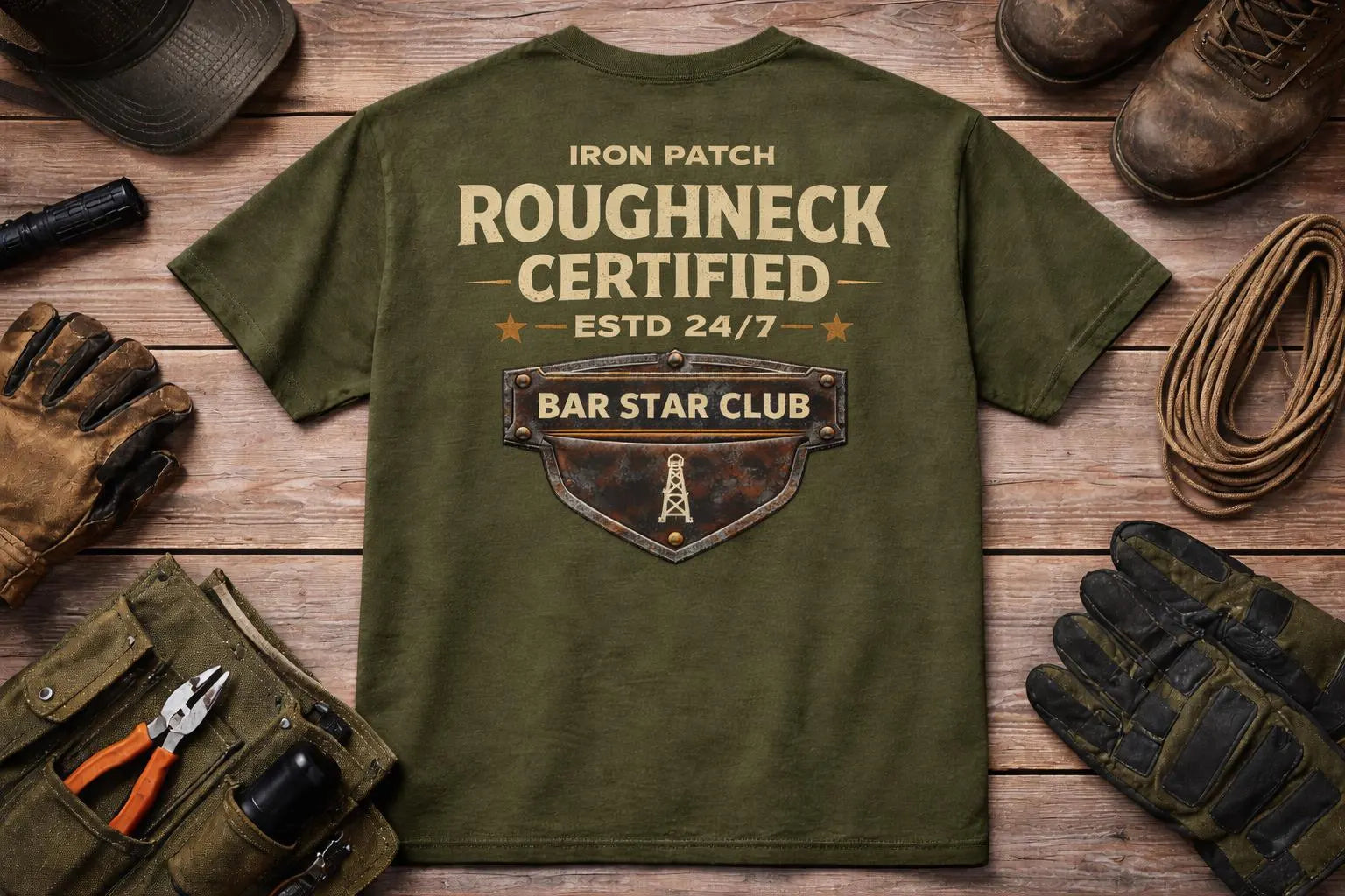 Roughneck Certified Oilfield Work Tee – Iron Patch Co Heavy Duty Shirt