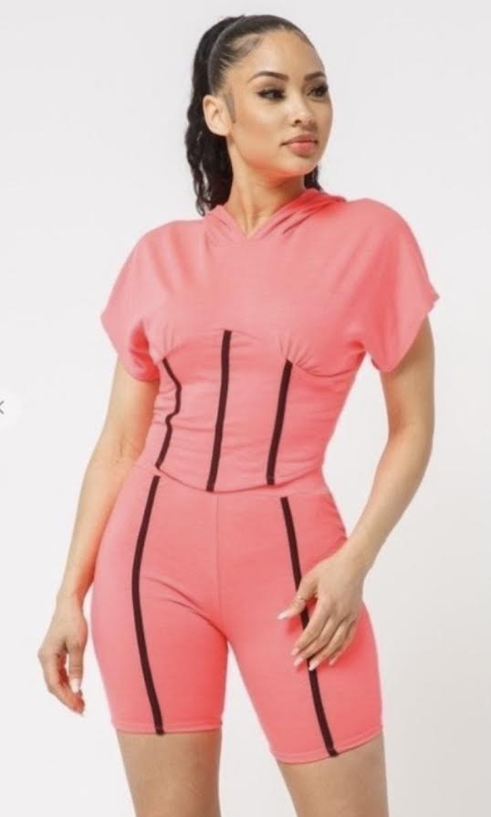 Womens 2 piece athletic short combo (pink)