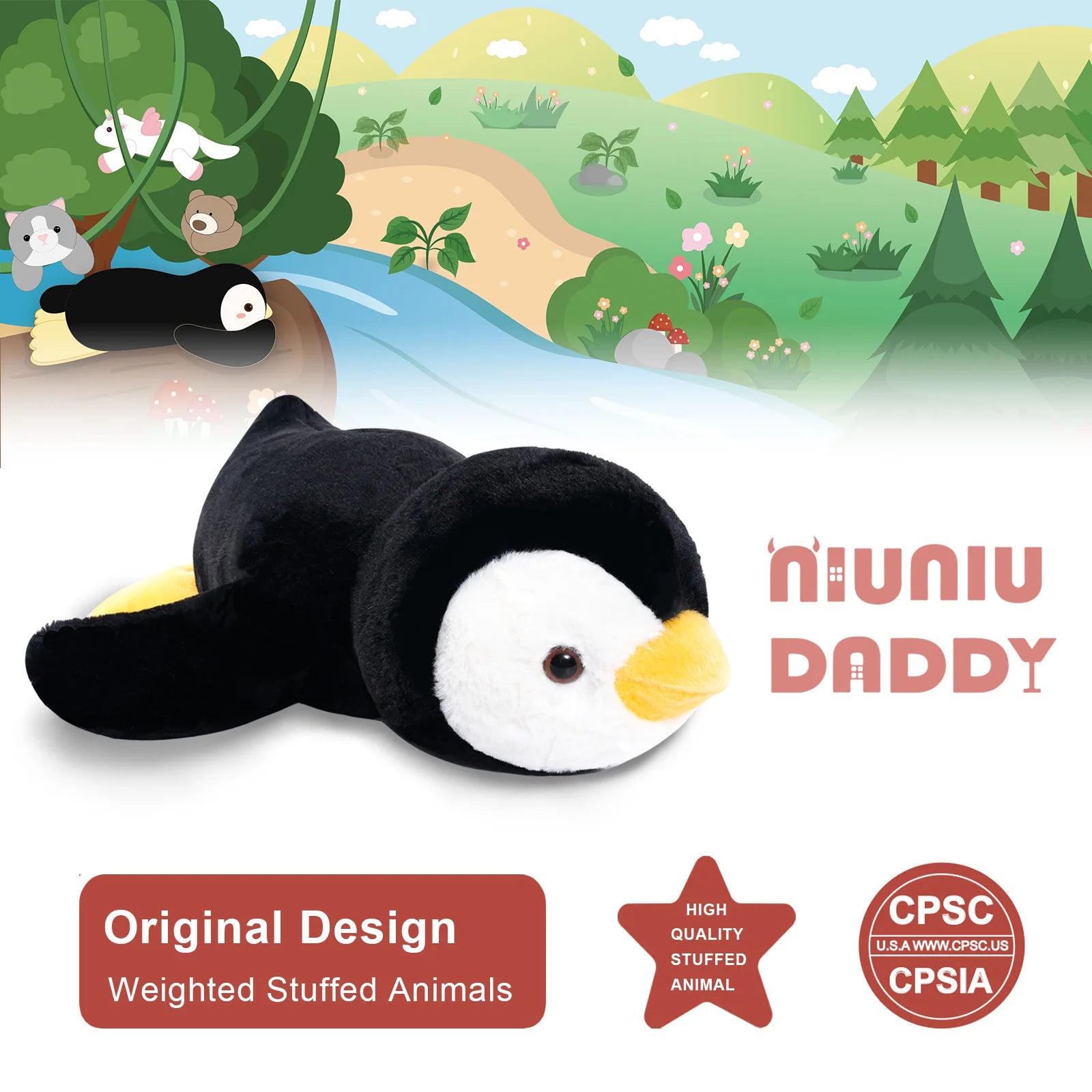 Niuniu Daddy 20" | 3.3 Pound Penguin Weighted Stuffed Animals for Adults Kids