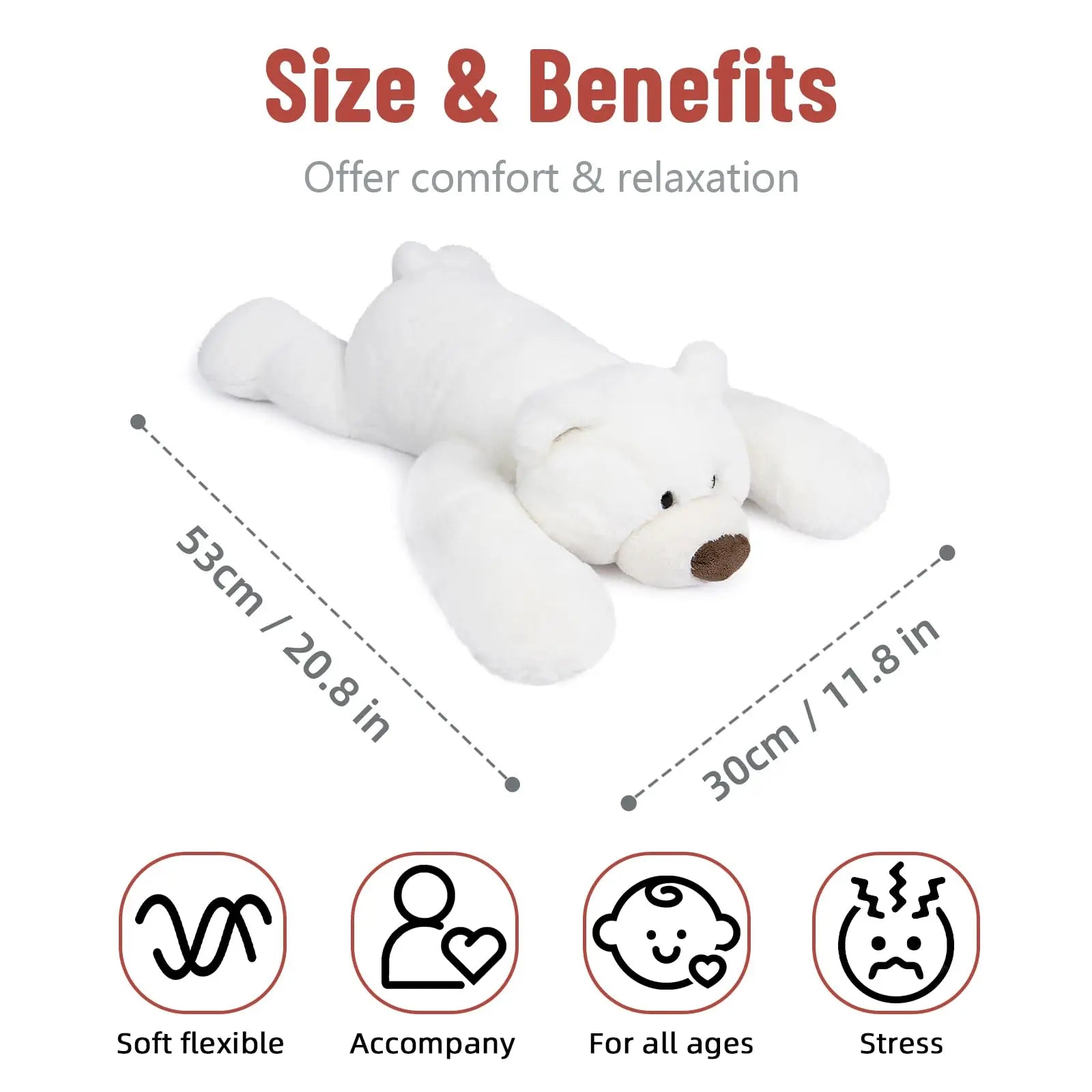 Niuniu Daddy 20" | 3.3 Pound Polar White Bear Weighted Stuffed Animals Large Plush Toy Pillow with Fluffy Fur for Kids Adults