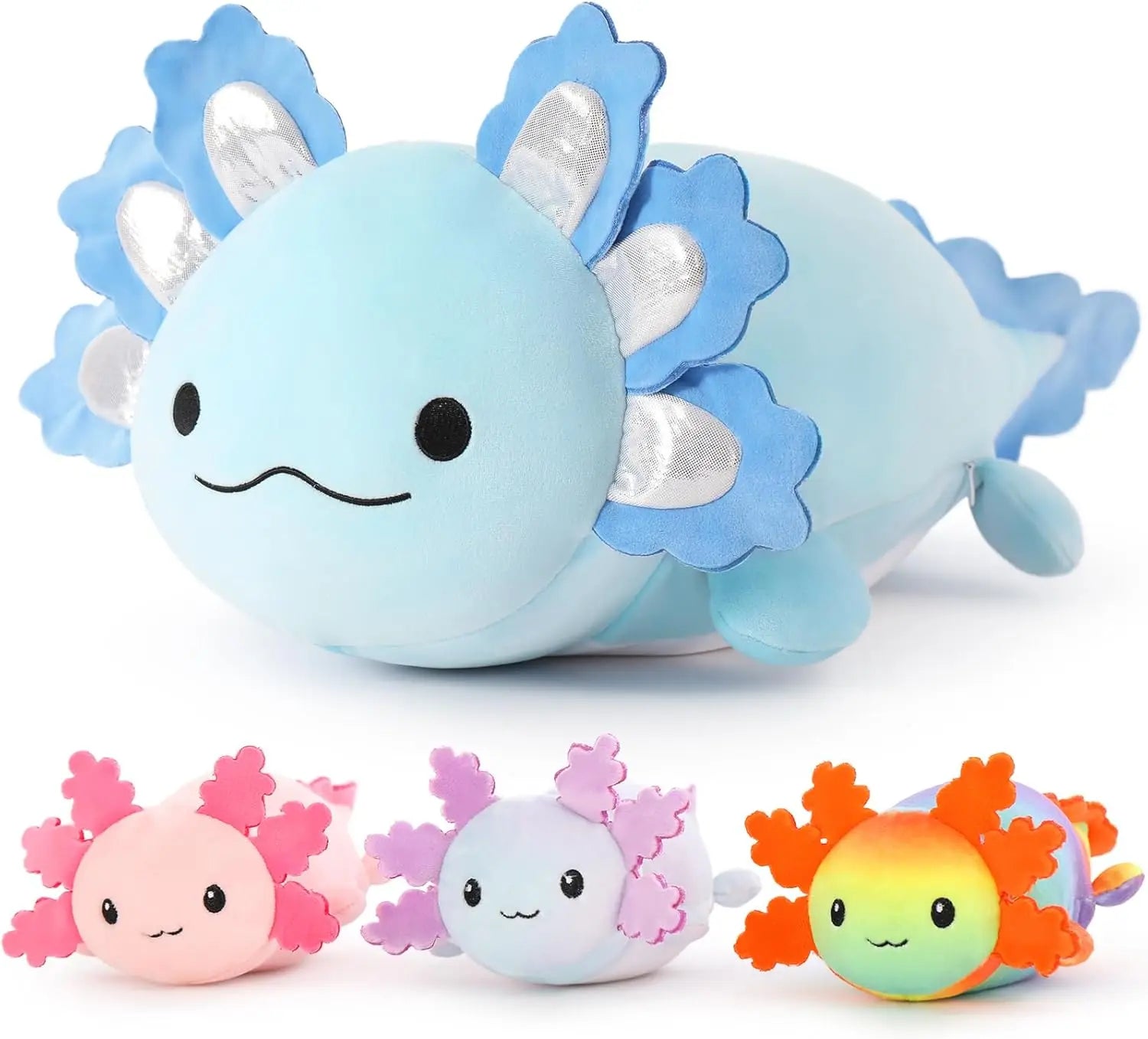 MaoGoLan Giant Axolotl Plush with 3 Baby Axolotl Inside - 23.5" Soft Stuffed Animal Throw Pillow - Blue