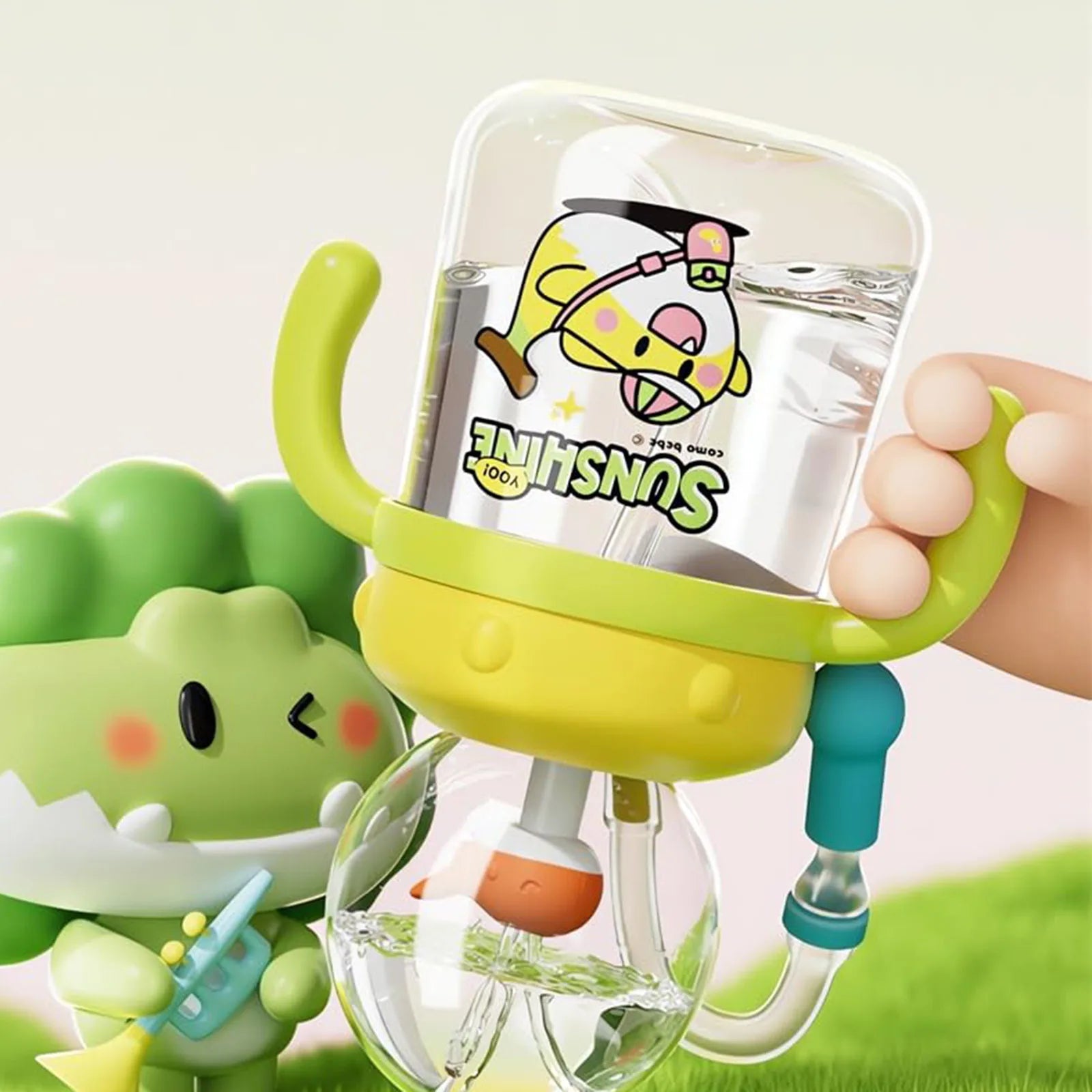 Children'S Water Cup Children'S Weighted Straw Cup Cute Water Bottle With Lid And Straw Leak Proof Handle And Adjustable Strap