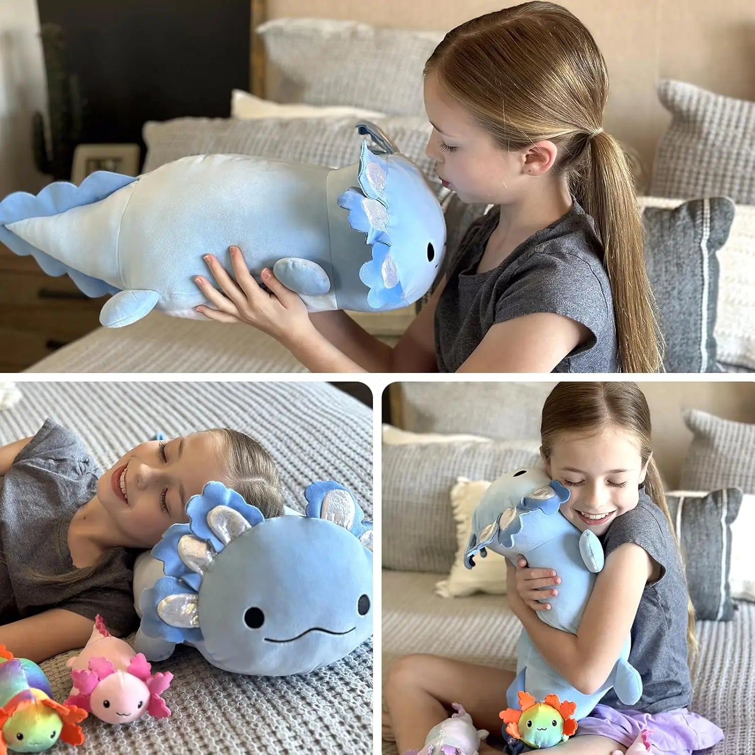 MaoGoLan Giant Axolotl Plush with 3 Baby Axolotl Inside - 23.5" Soft Stuffed Animal Throw Pillow - Blue