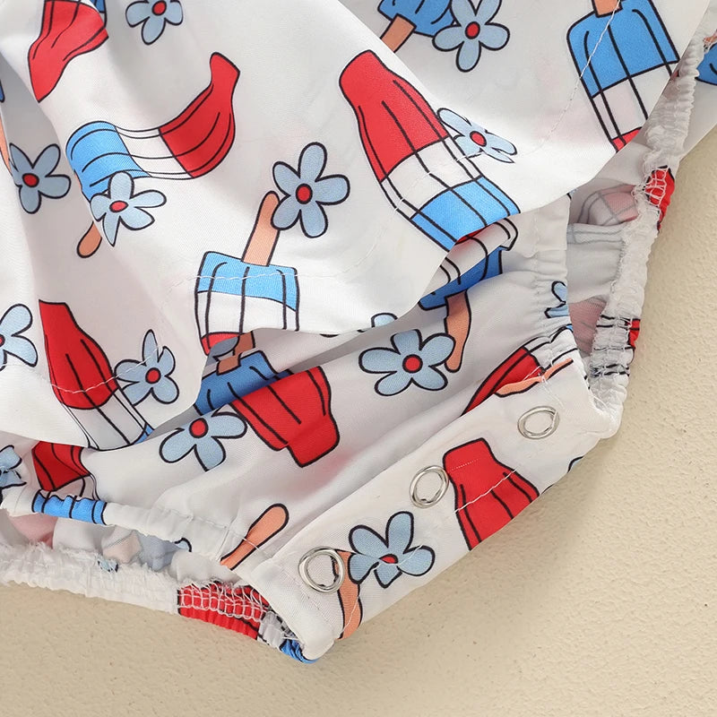 Baby Girl Summer Jumpsuit 4th of July Patriotic Romper Dress and Headband Set Cute Fashion Clothes Outfits