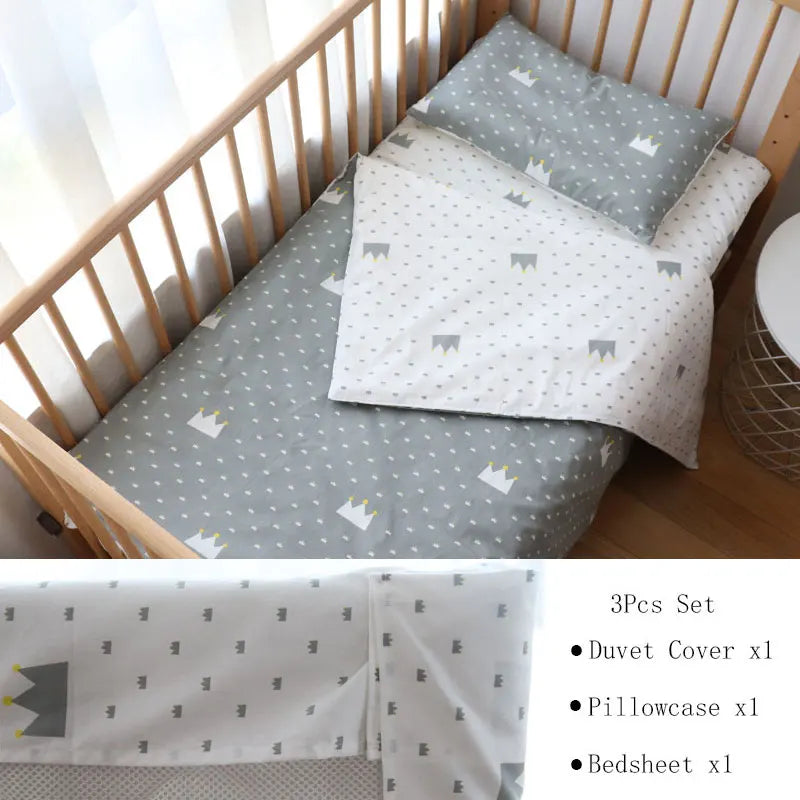 Baby Nursery Bedding Set 3 Pcs Cotton Cartoon Bed Linens Boy Girl Cot Crib Kit Pillowcase Quilt Cover Sheet Children Custom Size