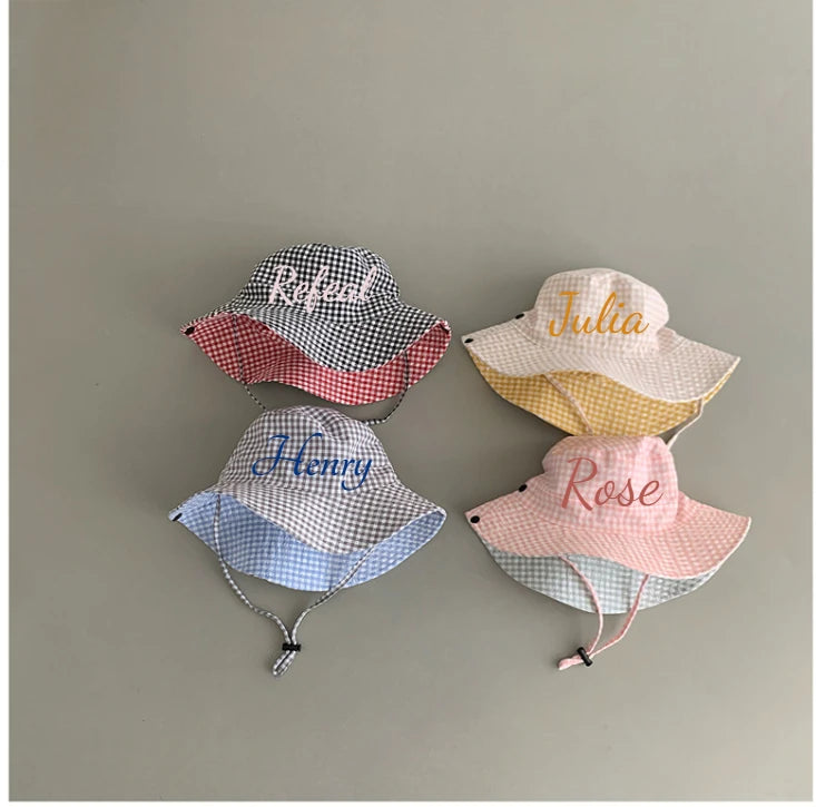 Personalized Candy Color Reversible Spring Autumn Baby Hat Boy Girl Cotton Kid Sun Hat Outdoor Summer Child Cap Custom Baby Name