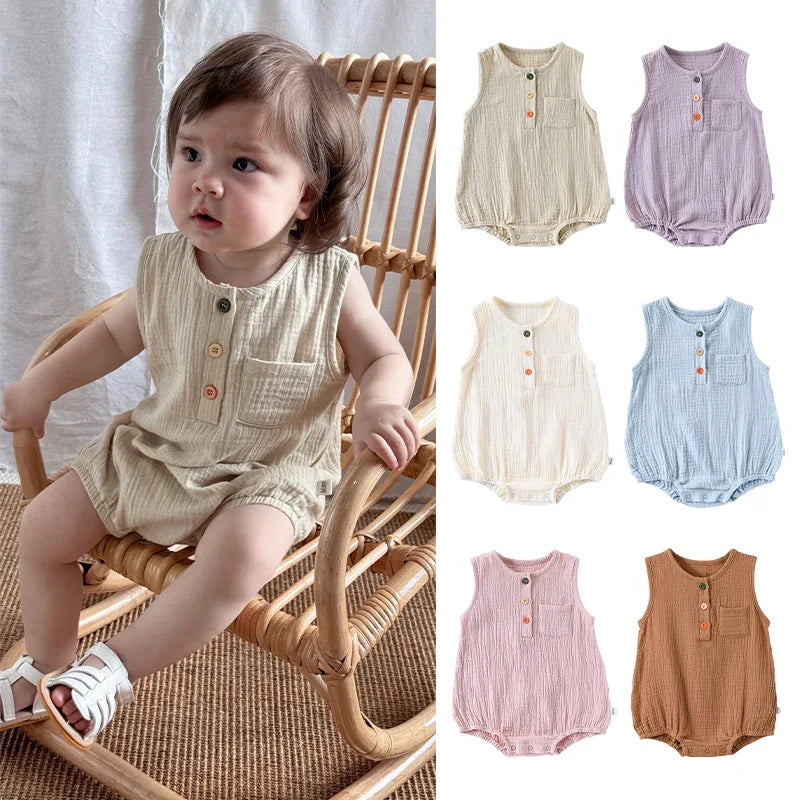 Baby Boy Girl Bodysuit Sleeveless Cotton Linen Romper Newborn Jumpsuit One Piece Baby Clothes/Outfits 0-24 Months
